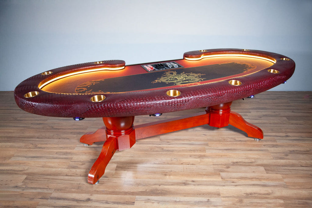 BBO Lumen HD LED Poker Table in red and red LED lights
