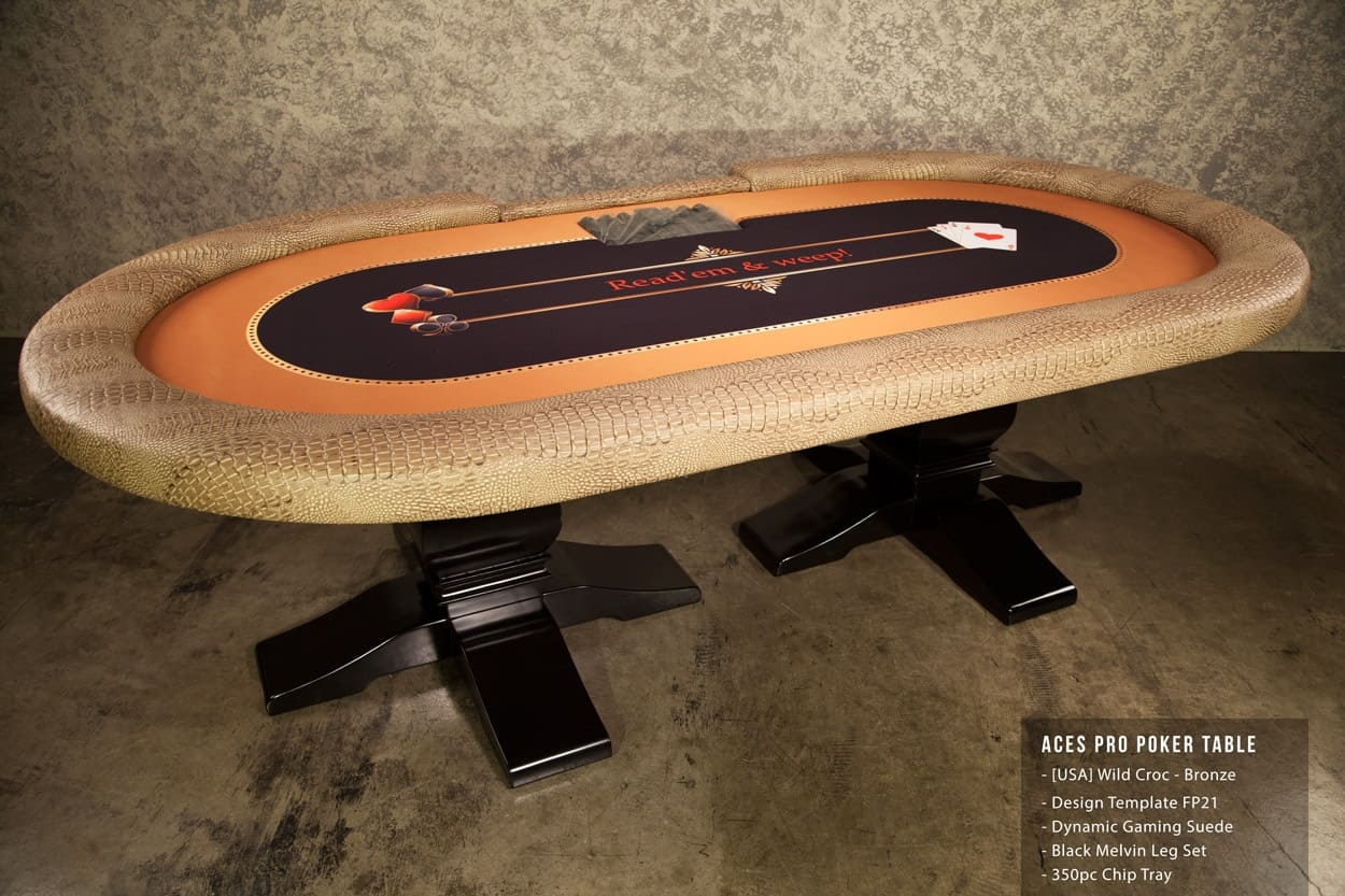 Aces Pro Tournament Poker Table in living room wild croc bronze