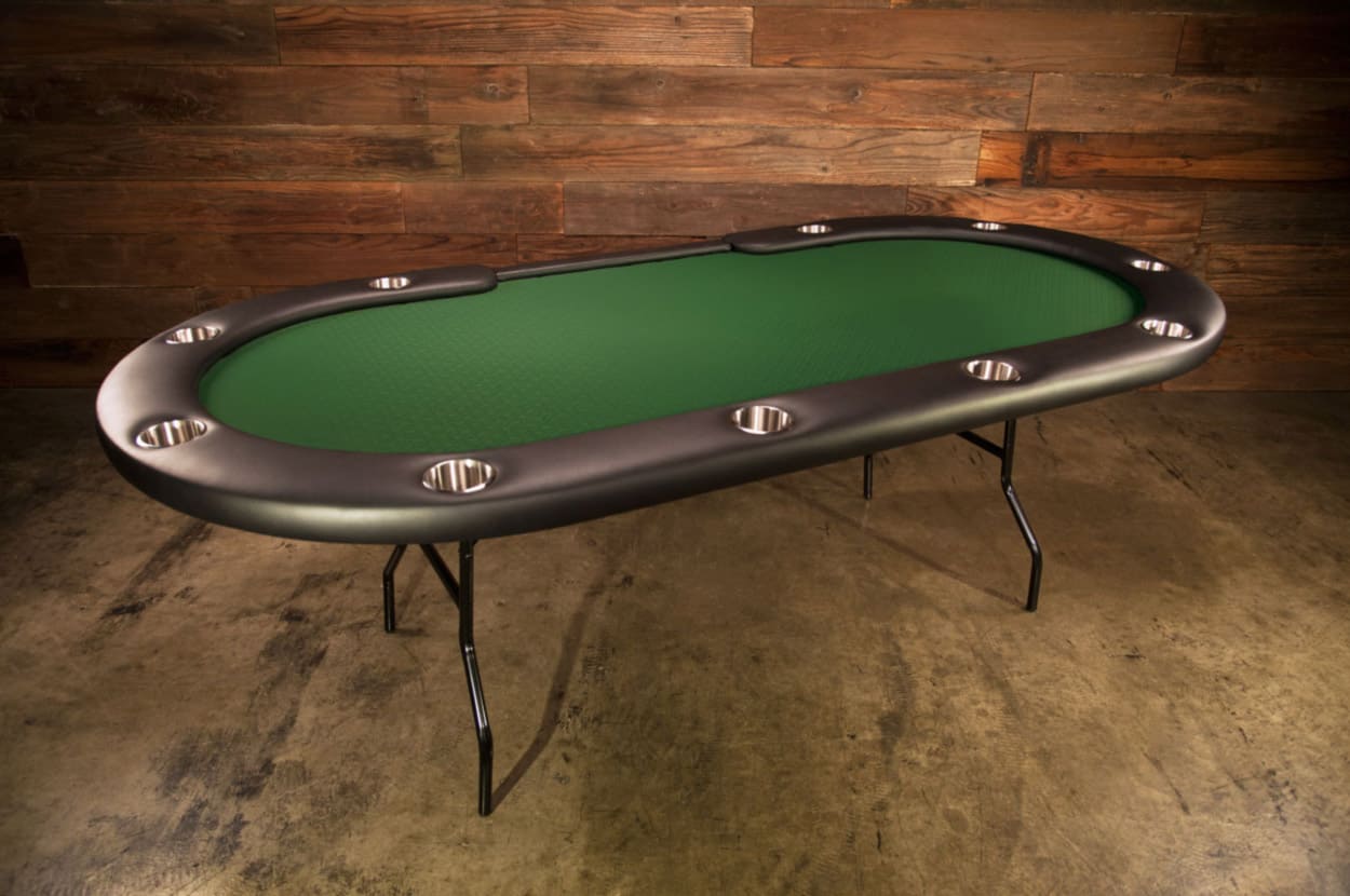 Aces Pro Tournament Poker Table in living room green playing surface in living room
