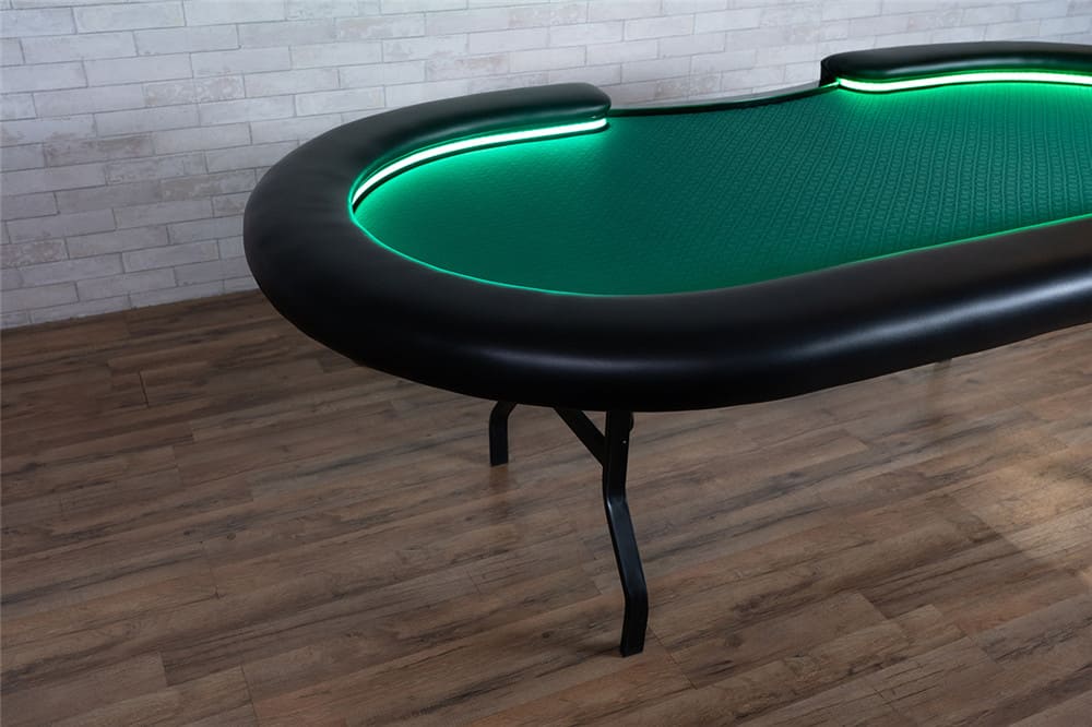 edge of the Aces Pro Alpha LED Poker Table in living room