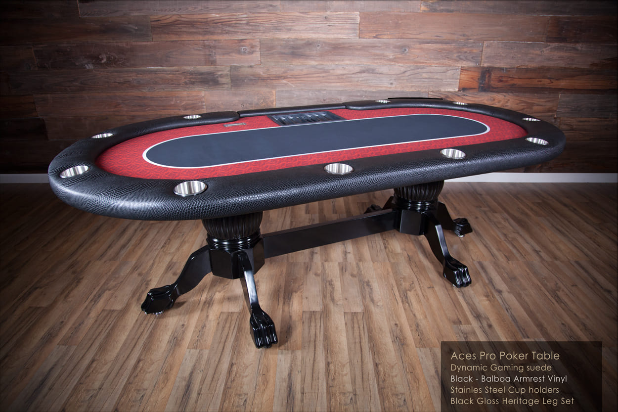 Aces Pro Tournament Poker Table in living room black balboa armrest vinyl