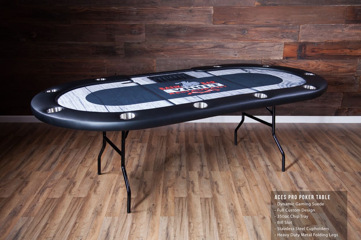 Aces Pro Tournament Poker Table in living room custom design with bill slot