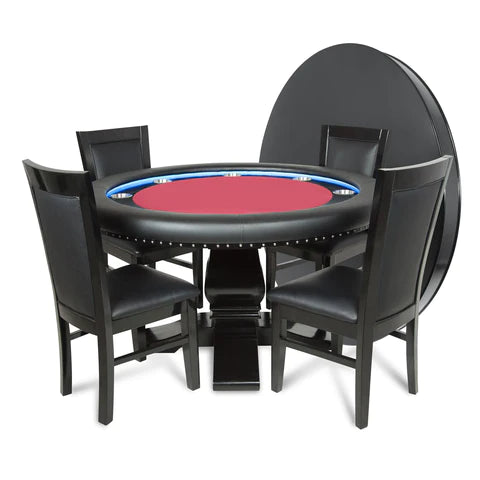 Ginza LED Round Poker Table w/ Round Dining Top red color