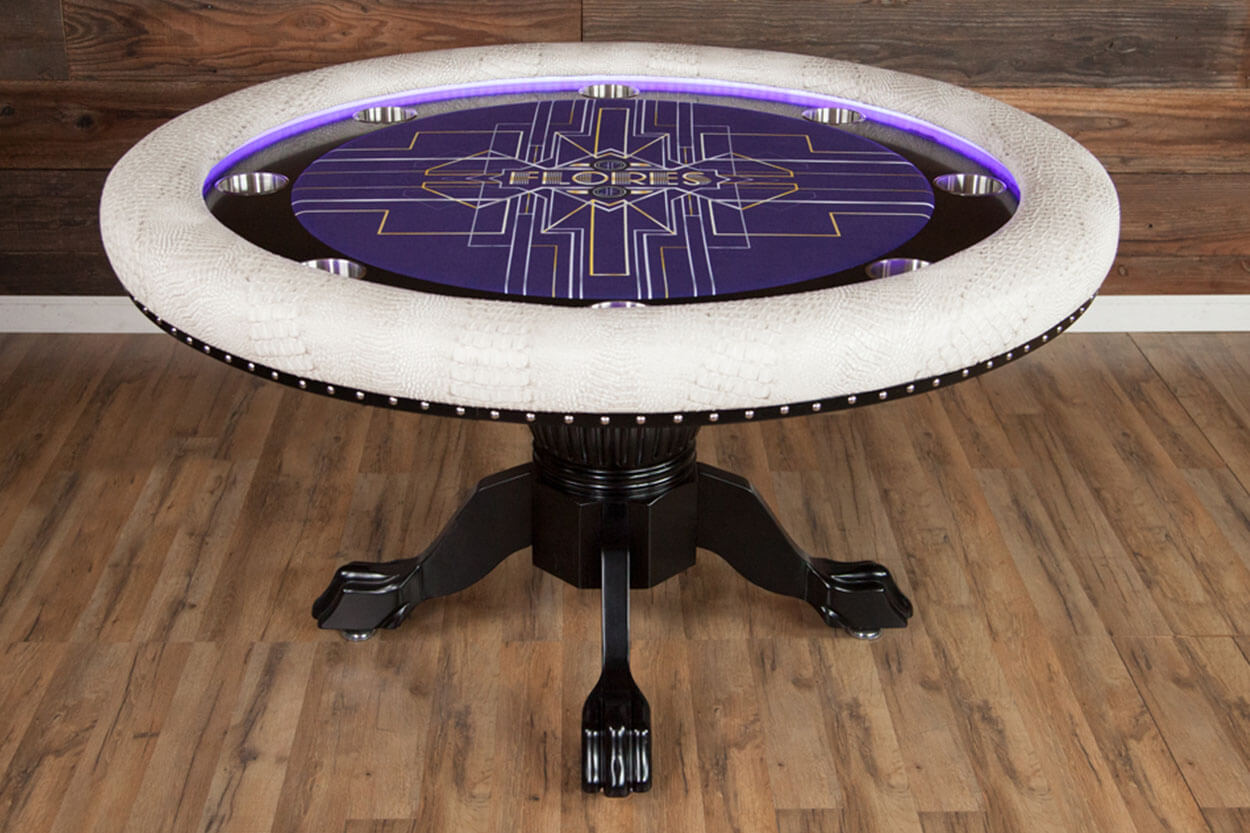 Ginza LED Round Poker Table white border purple surface