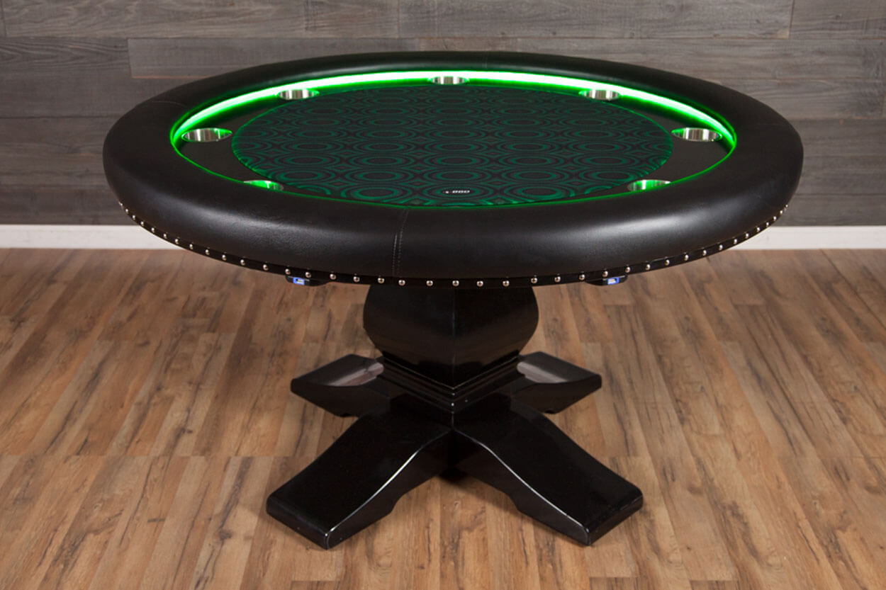 Ginza LED Round Poker Table black with green surface