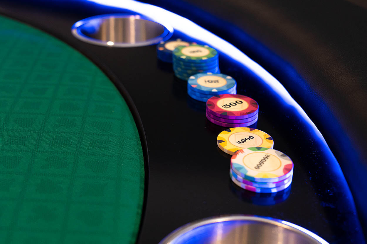 Ginza LED Round Poker Table chips in play