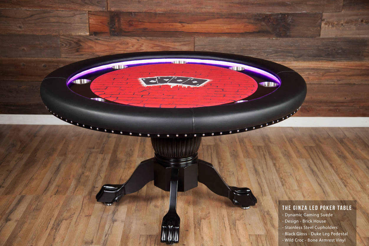 Ginza LED Round Poker Table black with red surface