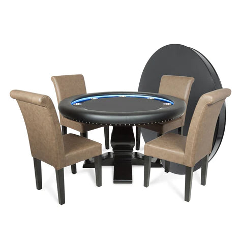 Ginza LED Round Poker Table w/ Round Dining Top black color