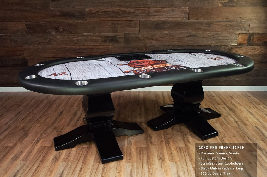Aces Pro Tournament Poker Table in living room dynamic gaming suede in living room