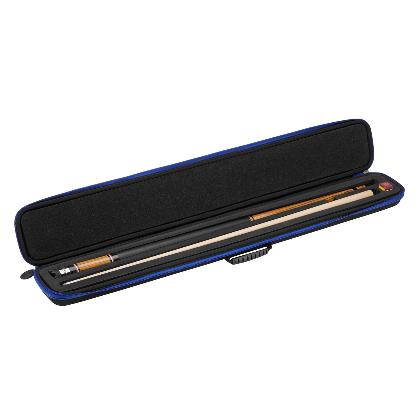 close up shot of the Casemaster Parallax Cue Case Blue