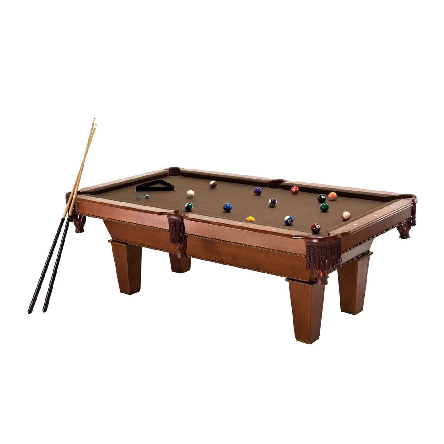 Fat Cat™ Frisco 7.5' Billiard Table with Play Package set up with balls and cue sticks