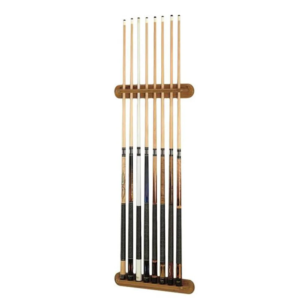 Viper Traditional Oak 8 Cue Wall Cue Rack in white background