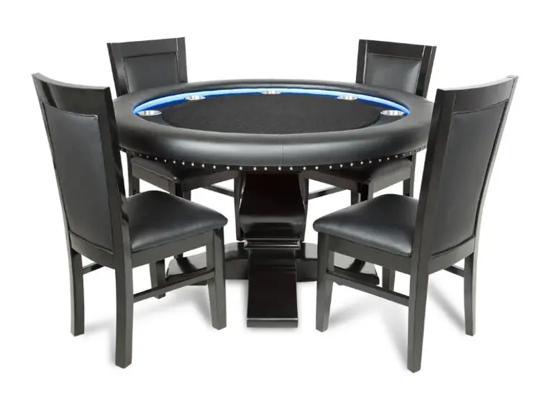 Ginza LED Round Poker Table w/ Round Dining Top & 4 Matching Dining Chairs in black