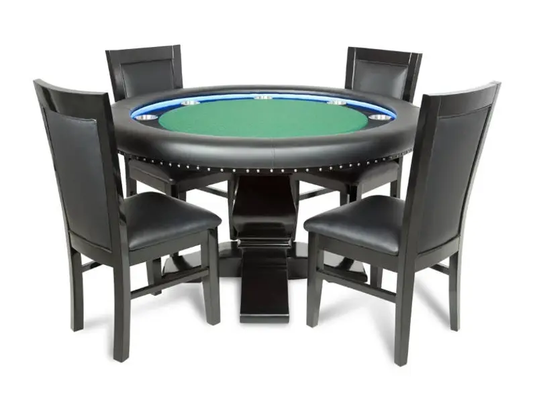 Ginza LED Round Poker Table w/ Round Dining Top & 4 Matching Dining Chairs in green