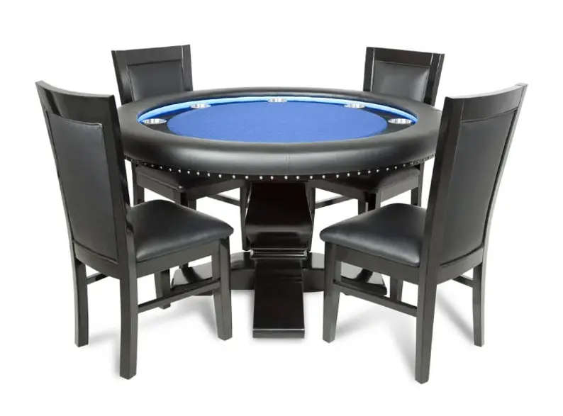Ginza LED Round Poker Table w/ Round Dining Top & 4 Matching Dining Chairs in blue color