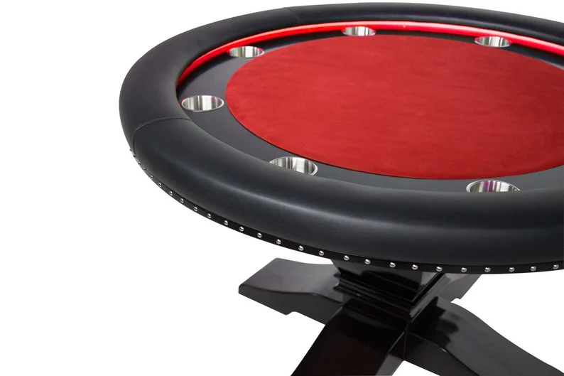 close up shot of the red Ginza LED Round Poker Table w/ Round Dining Top & 4 Matching Dining Chairs