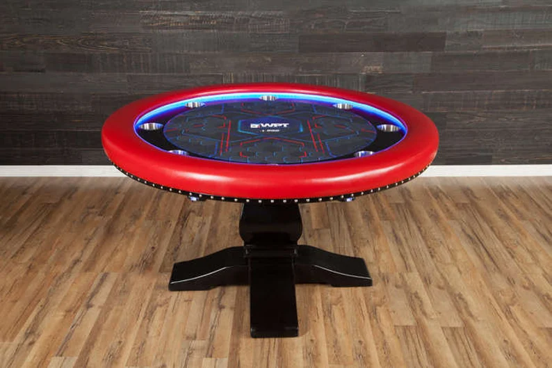 Ginza LED Round Poker Table w/ Round Dining Top & 4 Matching Dining Chairs red 