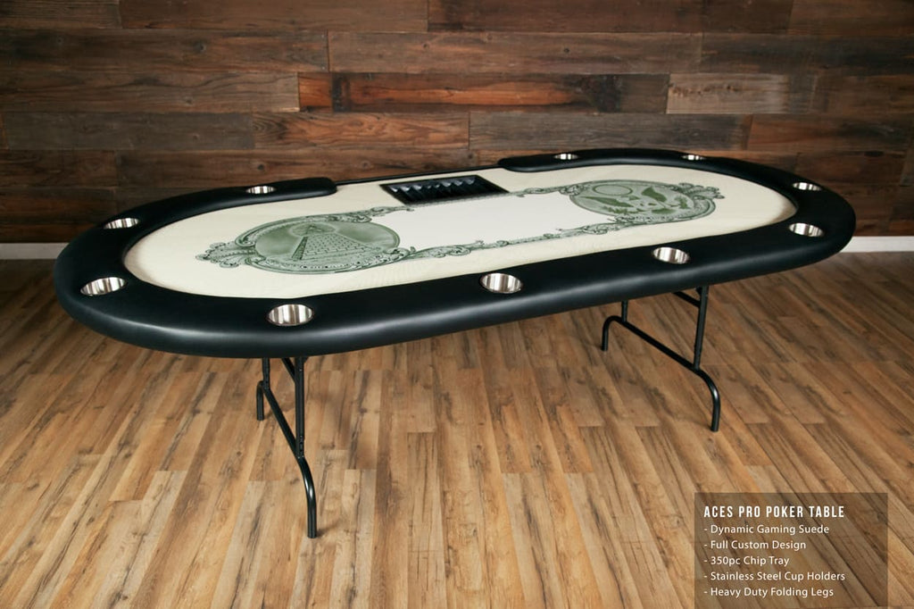 Aces Pro Tournament Poker Table in living roomcustom black and green design