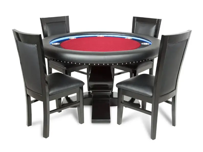 Ginza LED Round Poker Table w/ Round Dining Top & 4 Matching Dining Chairs in red color
